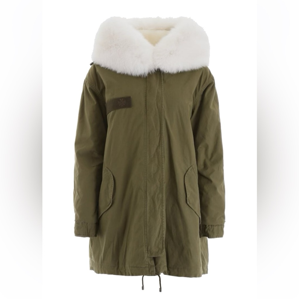 Mr & Mrs Italy Green Long Fur Army Parka